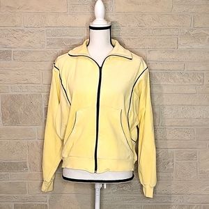 TIGA Vintage Velour Track Jacket Butter Navy Blue Trim